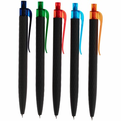 Ручка шариковая Prodir QS01 PRT-T Soft Touch, черная с голубым